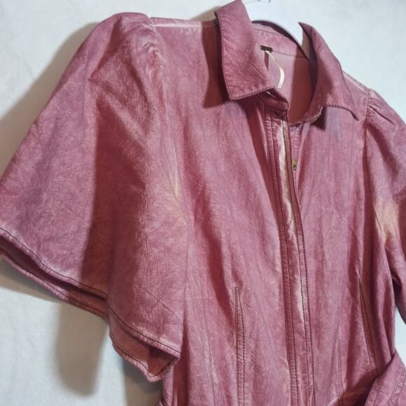 Free People Mauve Acid Wash Wide Leg Short Sleeve Jumpsuit Casual Size 2 - Picture 4 of 10